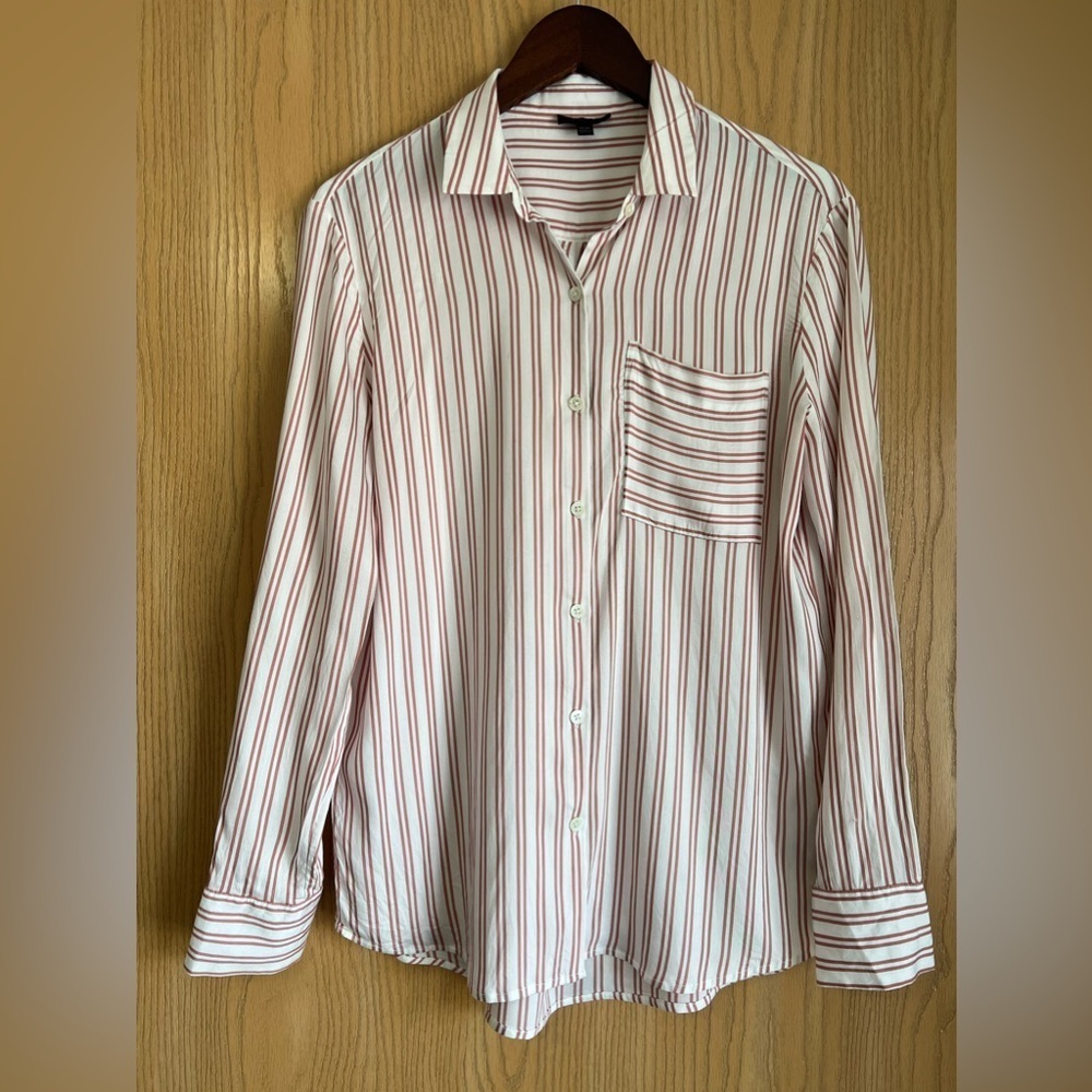 ATM Anthony Thomas Melillo Blouse Button Up Shirt Silk Blend Striped SZ Medium.